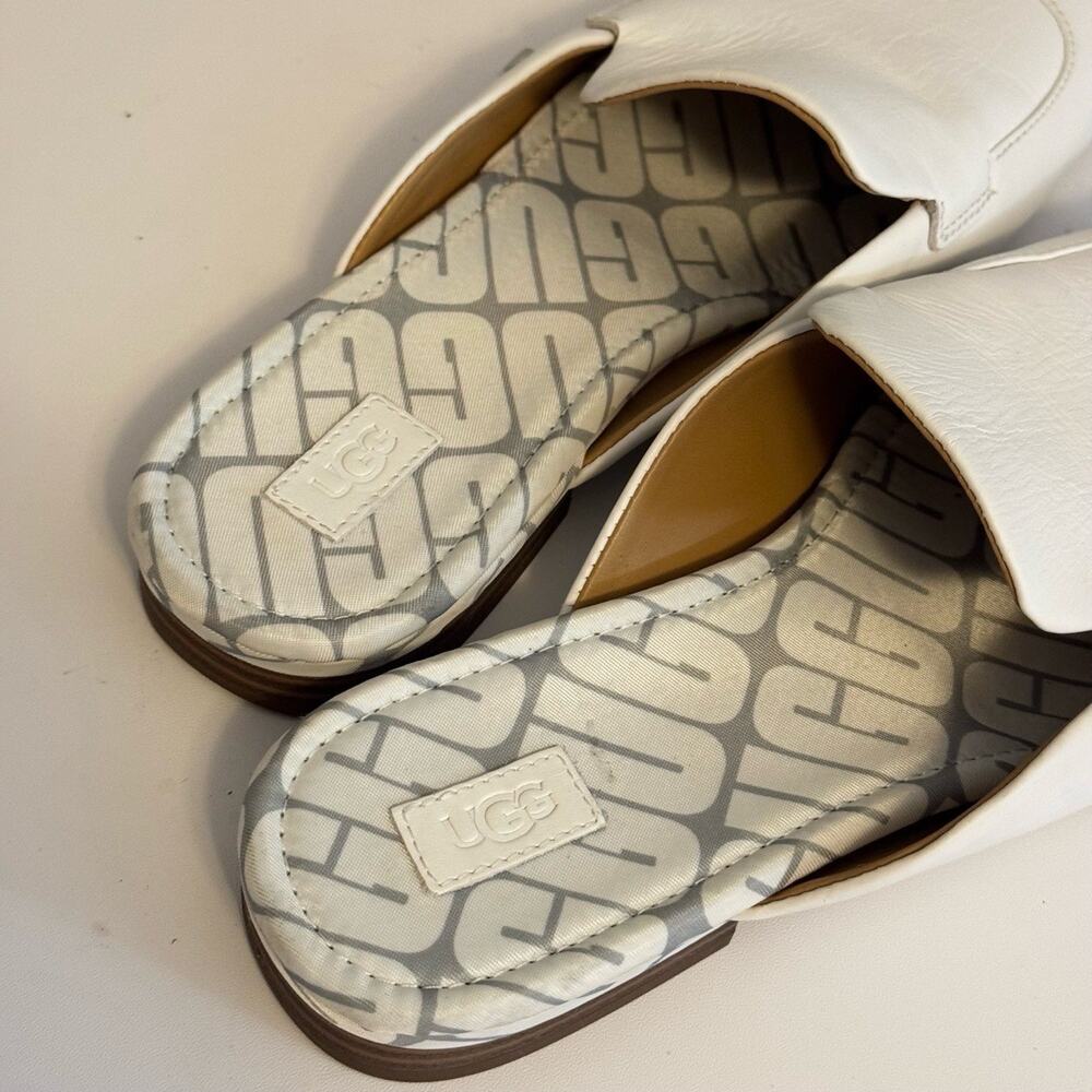 UGG Janaya Mule Shoes 7 White Leather 1125052 Slip On Minimalist Classic Comfort - Picture 3 of 6
